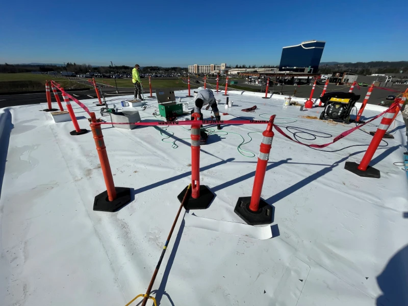 roof maintenance on a commercial roof.